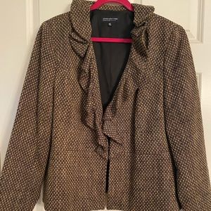 Jones New York ruffle collar tweed jacket